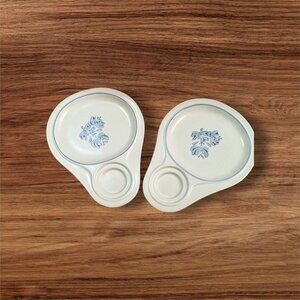 Vintage Pfaltzgraff Yorktowne Stoneware Snack‎ Tray Plates Blue Floral Set Of 2